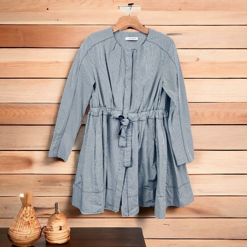Jill Stuart Blue Micro Gingham Check Long Sleeve Relaxed Fit Shirt Dress Size S